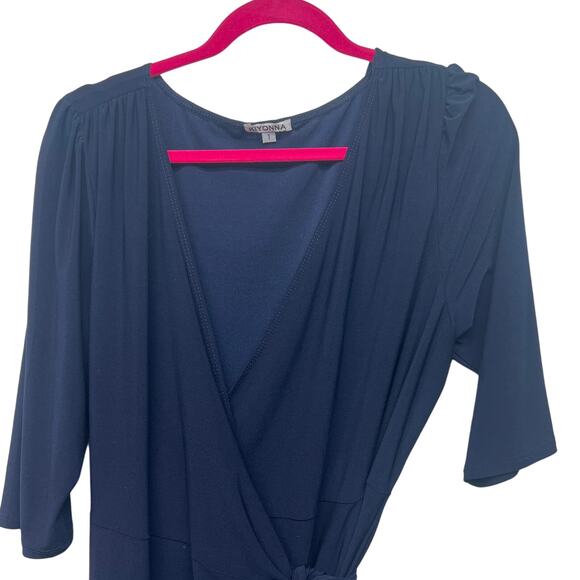 Kiyonna Womens True Wrap Dress 14/16 Midi Stretch Ruffle Hem Party Event Evening - Picture 4 of 14